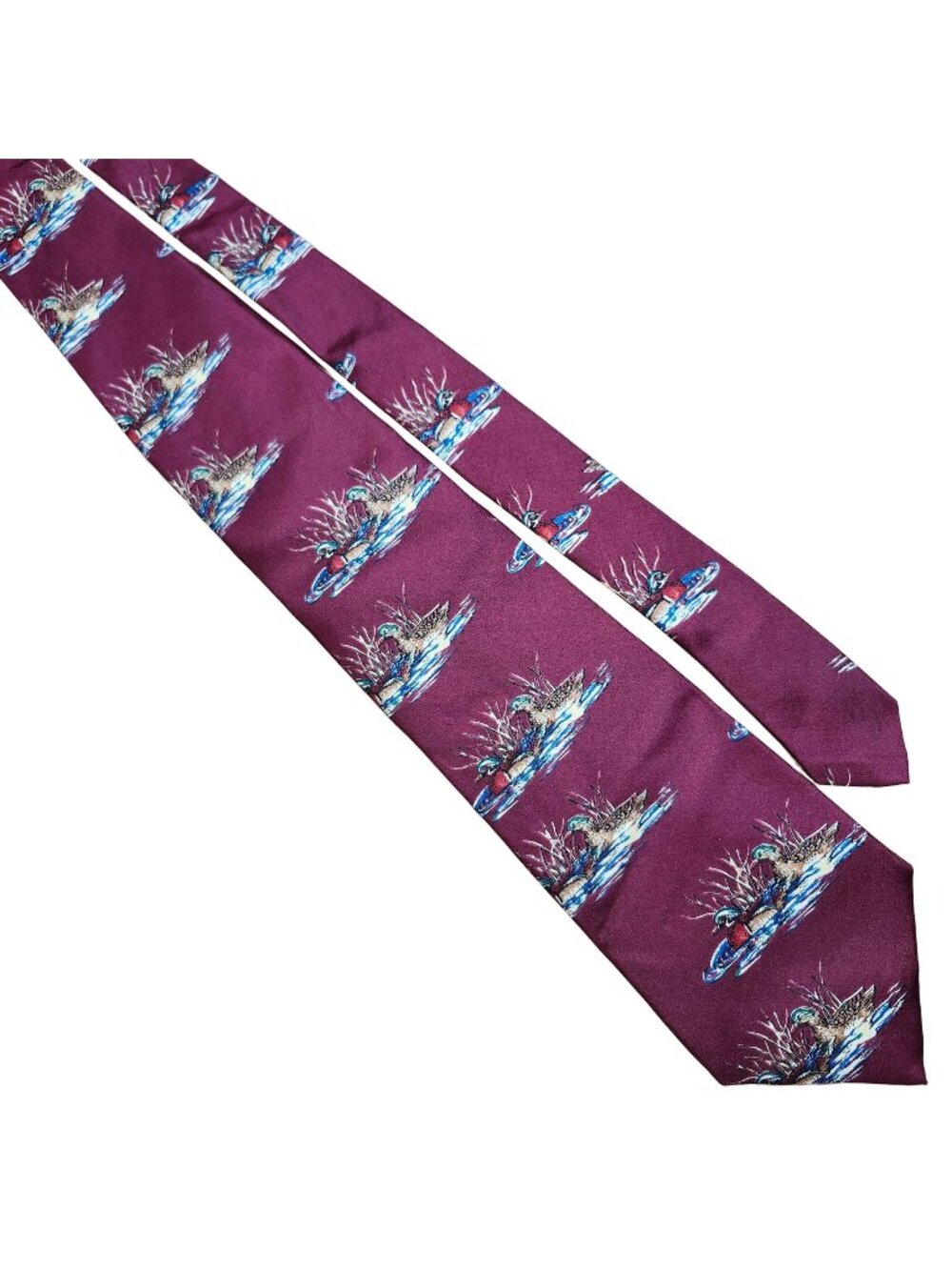 Ducks Unlimited Silk Necktie Maroon Mallard Duck Print Made In USA
